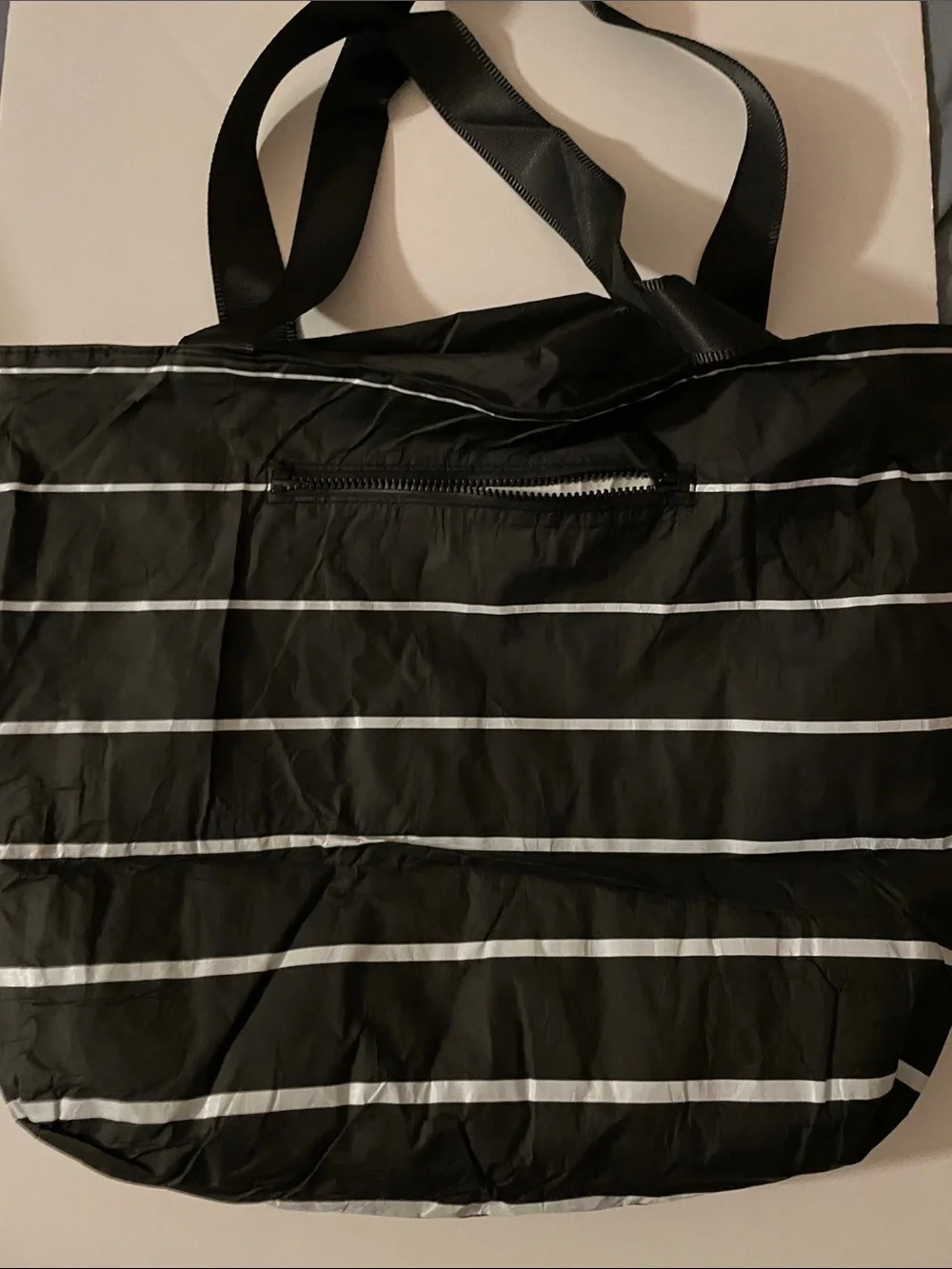 Costal Culture Everyday Black Stripe Tote Bag Water Resistant Fabric Full Zip